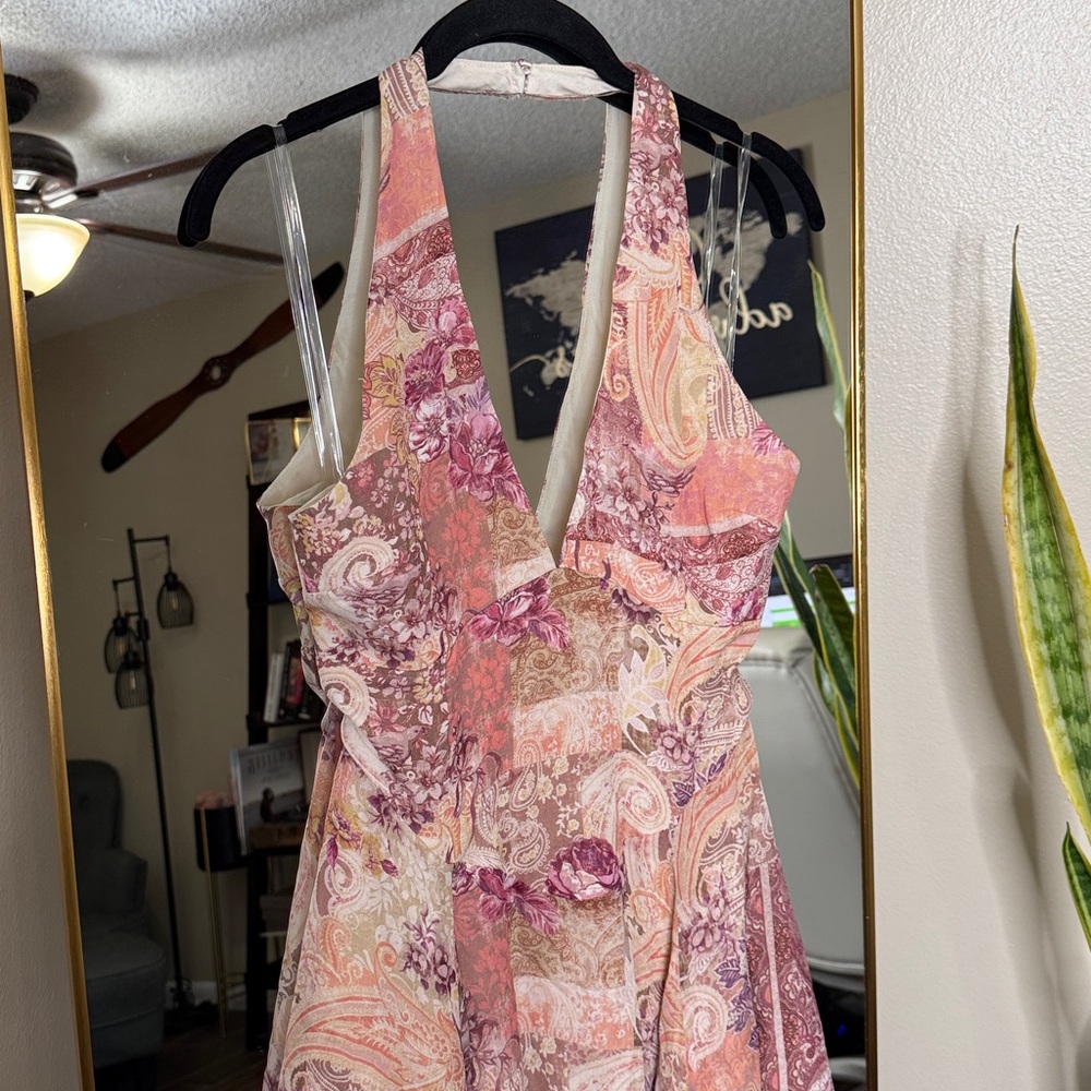 House of CB 'Solada' paisley patchwork print georgette halter sundress nwot - Picture 8 of 10